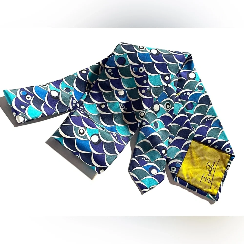Emilio Pucci Geometric Wave Silk Tie - Italy